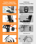 Pooboo 4 - in - 1 Exercise Bike, Foldable Stationary Bike, Tri - Position Indoor Cycling Bike with 8 - Level Resistance, Arm Resistance Bands, Pulse Sensor & Back Support Cushion for Home Gym Workout