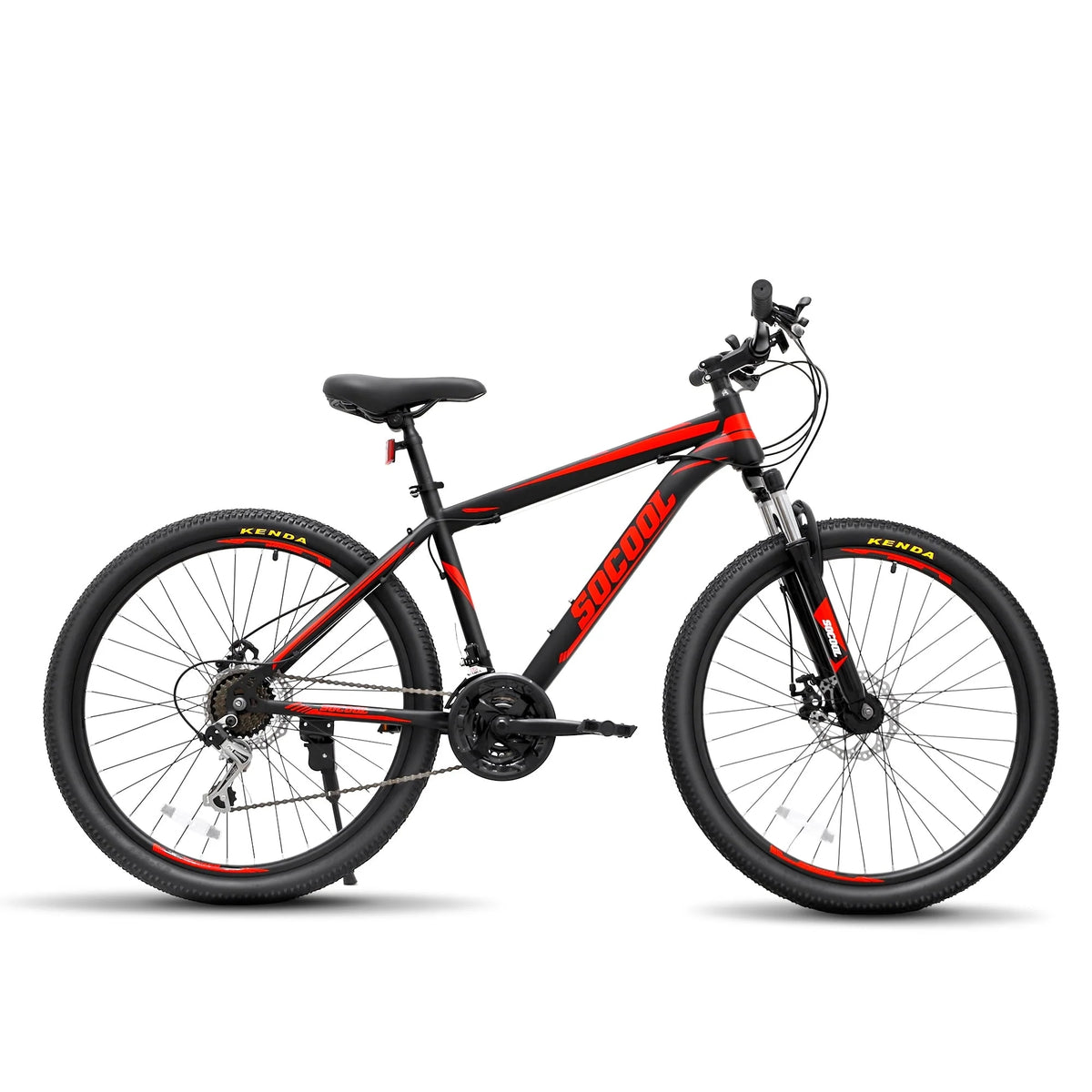 26" MTB Mountain Bike, Hardtail Bicycle for Mens Womens, Suspension Fork and Dual Disc Brake, 17" Frame, Stainless Steel Frame, 21 Speed Shimano - Black & Red