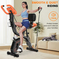 Pooboo 4 - in - 1 Exercise Bike, Foldable Stationary Bike, Tri - Position Indoor Cycling Bike with 8 - Level Resistance, Arm Resistance Bands, Pulse Sensor & Back Support Cushion for Home Gym Workout