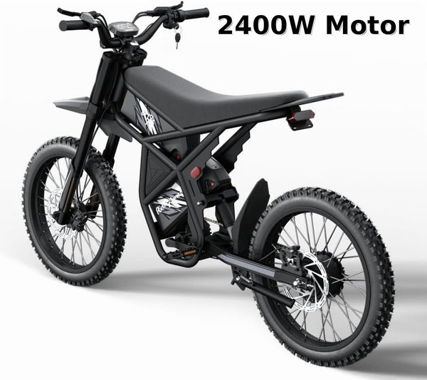 Riding'Times GT73 Electric Dirt Bike for Adults 2400W 48V 37MPH 36.4AH Dual Battery 85 Miles Range 25" Tires UL2849 Full Suspension