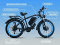 (US in Stock) 5000W Peak Dual Motor Electric Bike for Adults, 60V 25AH Removable Battery Ebike, 50MPH AWD 21 - Speed Mountain Snow E - Bike with 26" x 4.0 Fat Tire, Long Range Mountain Off - Road Ebikes