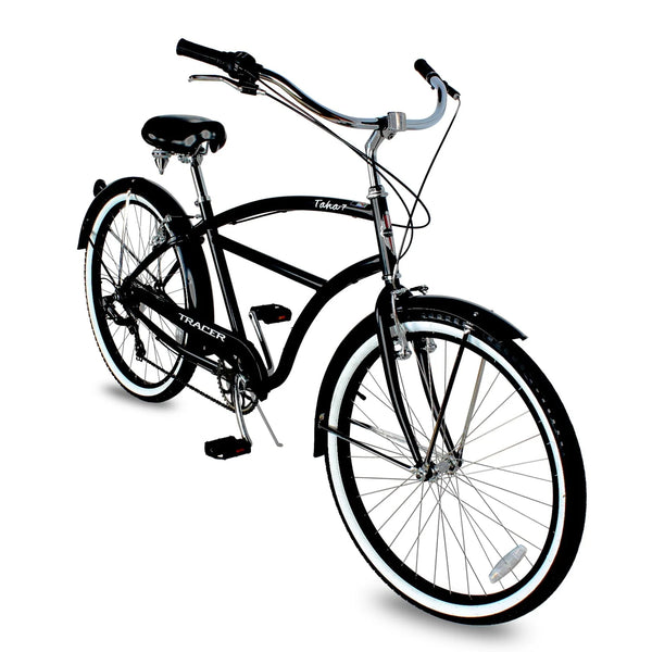 TRACER TAHA Beach Cruiser Bike for Men, 26 in Wheels, Hi Ten Steel Frame, 7 Speed, Hybrid Bike for Adults, Complete Cruiser Bikes, Coaster Brake, Matte Black