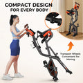 Pooboo 4 - in - 1 Exercise Bike, Foldable Stationary Bike, Tri - Position Indoor Cycling Bike with 8 - Level Resistance, Arm Resistance Bands, Pulse Sensor & Back Support Cushion for Home Gym Workout
