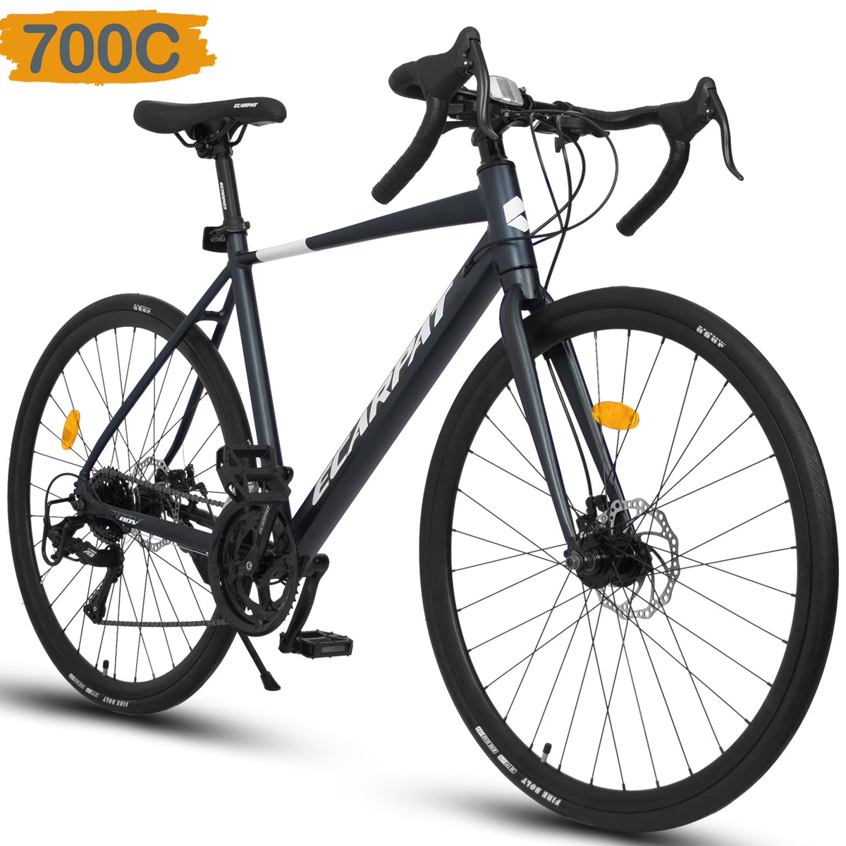 POVANLI 700C Road Bike for Men Women, 16 - Speed Outdoor Bike Disc Brakes, Racing Bike Light Weight Aluminum Frame, City Commuting Road Bicycle L Size, Adults Ages 14+, Gift(Dark Blue)
