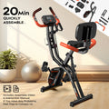 Pooboo 4 - in - 1 Exercise Bike, Foldable Stationary Bike, Tri - Position Indoor Cycling Bike with 8 - Level Resistance, Arm Resistance Bands, Pulse Sensor & Back Support Cushion for Home Gym Workout