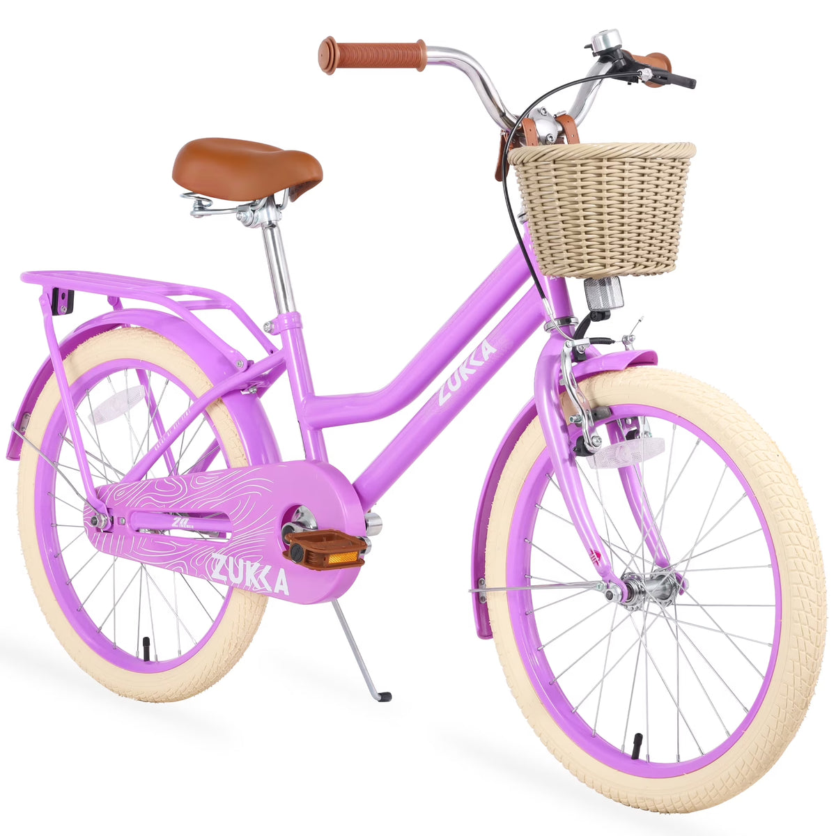 Aezusy 20 in Kids Bike with Basket for 7 - 10 Years Old Girls, Purple