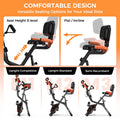 Pooboo 4 - in - 1 Exercise Bike, Foldable Stationary Bike, Tri - Position Indoor Cycling Bike with 8 - Level Resistance, Arm Resistance Bands, Pulse Sensor & Back Support Cushion for Home Gym Workout